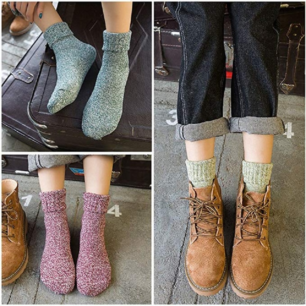 5 Pairs a set Womens Winter Knit Crew Socks - Picture 7 of 8